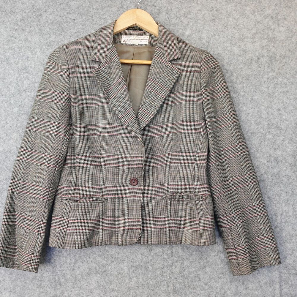 Vintage Houndstooth‎ Blazer Women Small Glen Check Plaid Cropped BERT NEWMAN USA